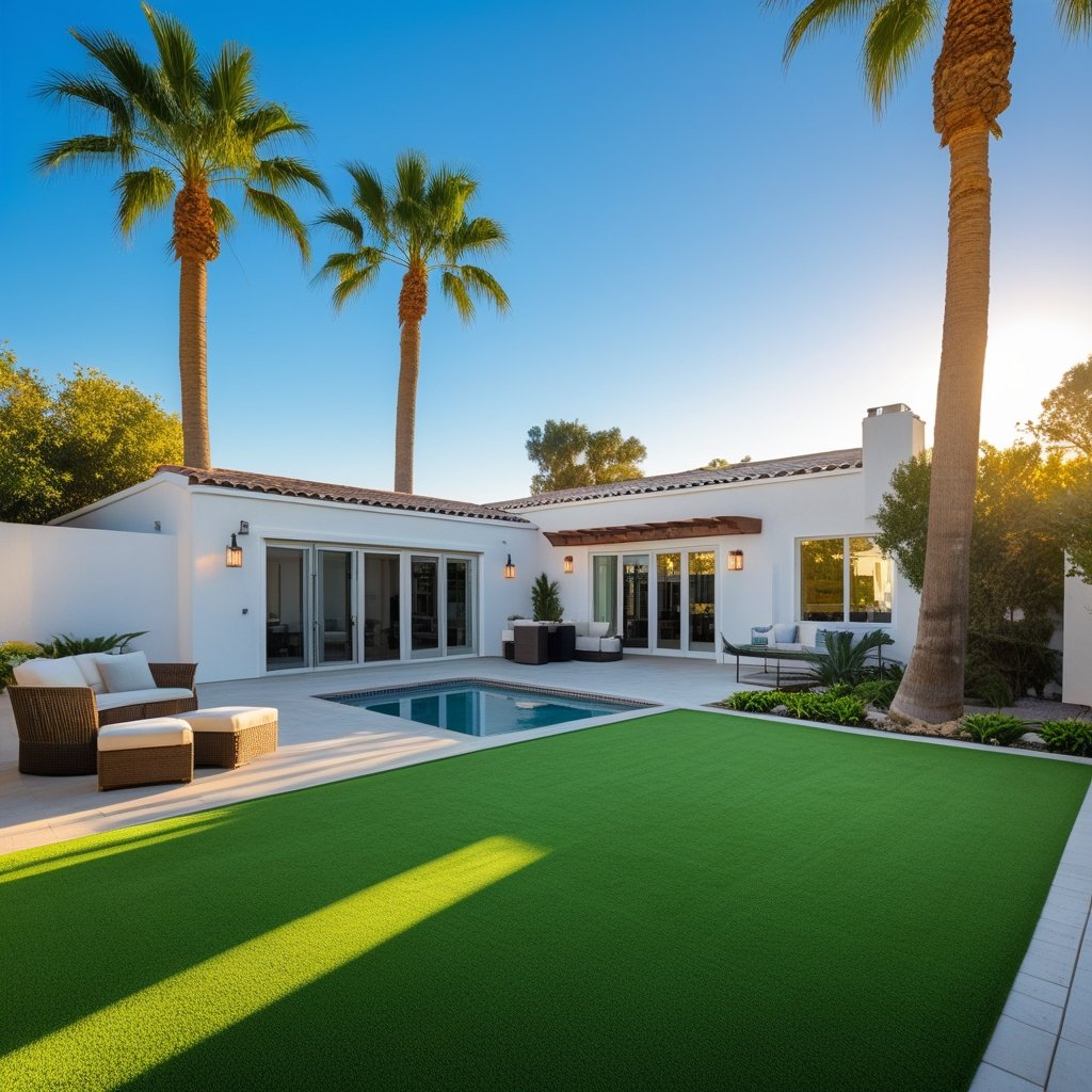 Beautiful San Diego backyard with pristine artificial turf lawn